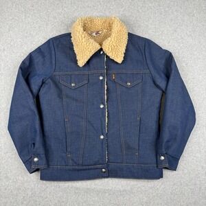 Vintage Levis Jacket Womens‎ Medium Blue Denim 70s Orange Tab Big E Trucker USA